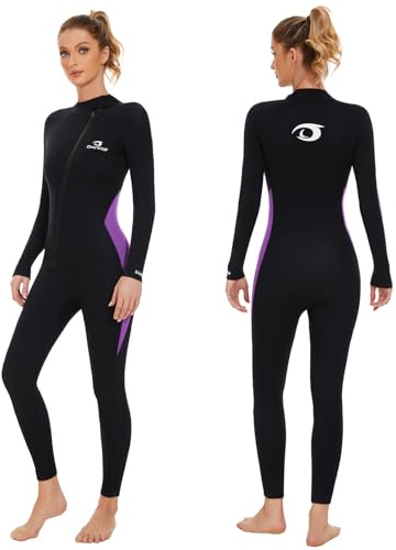 Owntop 5mm Neoprenanzüge für Frauen – Winter Neoprenanzug Erwachsene Neopren Tauchanzug, Wet Suit Frontreißverschluss Voller Länge Ultrawarm für Kalt Wasser Tauchen Surfen, Damen Violett 3XL