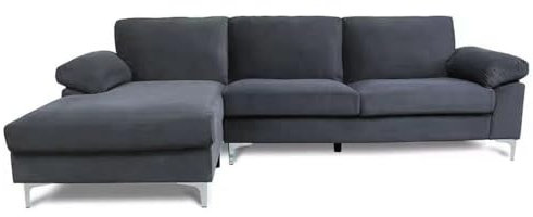 CONCEPT USINE | Canapé d'angle en Velours 4-5 Places | Design Galway Gris | Largeur 262 cm | Angle Gauche | Confort Ultra Luxueux | Structure Bois Robuste | Pieds Métal | Style Moderne et Élégant