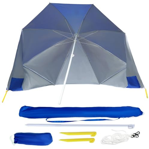 Gr8 Garden Blue Beach Carp Sea Fishing Umbrella Brolly Shelter Bivvy Tent with Sides UV Resistant Sun shade Wind Breaker