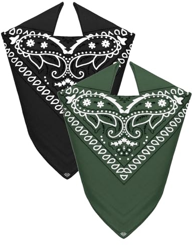 Van Der Rich ® - Lot de 2 Bandanas 100% Coton Foulard de tête pour Homme Femme (Noir-Khaki, TU)