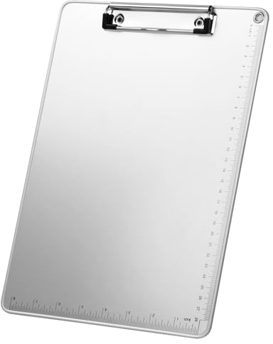 A4 Aluminium Clipboard, Metal Clipboard Folder with Clip and Measurements, Hangable Heavy Duty Clip Boards, Metallic Silver Writing Document Holder for Office School (A4)