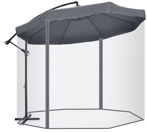 Outsunny Ampelschirm, 295 x 295cm Sonnenschirm mit Handkurbel und Moskitonetz, 360° Drehbarer Gartenschirm für 8 Personen, Marktschirm für Balkon, Stahl, Polyester Dunkelgrau
