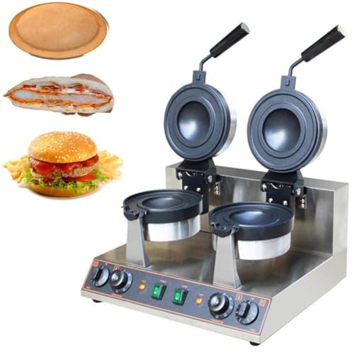 Macchina per Waffle Commerciale per Hamburger, Macchina per Waffle Commerciale per Hamburger, Macchina per Cottura per Hamburger Antiaderente per Panifici Snack Bar, Controllabile 50 a 300℃,Doublehead