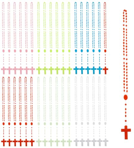 DICOSMETIC 120 Pezzi 6 Colori Collana con Croce Luminosa - Rosario in Plastica Che Si Illumina al Buio - Collana a Y - Gioielli di Preghiera per Donne Uomini