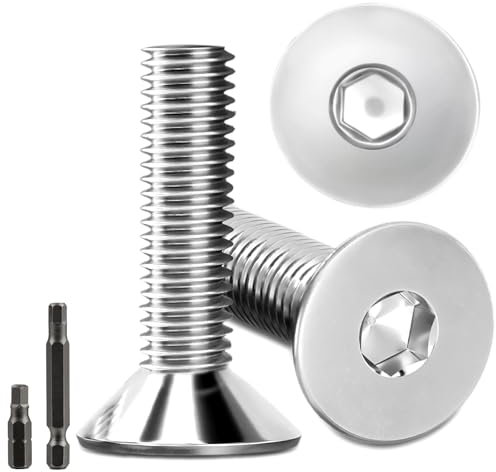 Lot de 20 vis à tête fraisée en acier inoxydable M8 x 30 mm à six pans creux M8 Vis à tête fraisée DIN 7991/ISO 10642 Vis à tête fraisée avec 2 têtes de vis hexagonales (argentées)