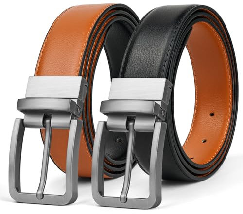 AUYAO Ratsche Gürtel Leder Automatik Herren Arbeitsgürtel Verstellbarer Koppelgürtel Business Belt Automatikschließe Herren-Gürtel Ösengürtel Löcher Schnalle Ledergürtel (2-seitiger, Schwarz+Gelb)