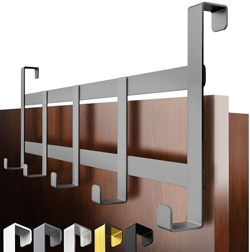 4smile Appendiabiti da porta - attaccapanni inox salvaspazio per appendere - appendini da porta, ganci appendiabiti da porta, appendi abiti per porte, Grigio