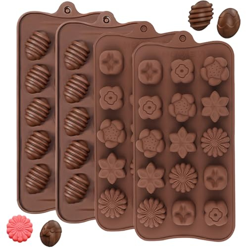 YXHZVON Easter Chocolate Moulds, 4 Pieces Silicone Chocolate Mould Flowers, Easter Eggs Chocolate Bar Mould for Praline Sweets, Easter Candy Moulds