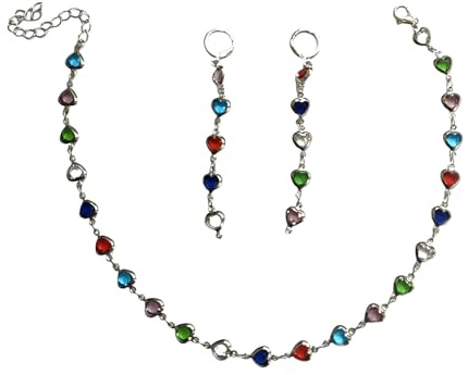 Dishowme kristall hjärta halsband örhängen set vintage färgglad kärlek hjärta choker halsband strass krage smycken set för kvinnor, Einheitsgröße, Strass Legerat stål, Ingen ädelsten