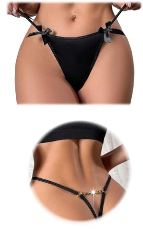 FULLJOYLOVE Women Sexy G-String Thongs Panties Bow T-back Tanga V-Waist Briefs Chain Low Rise Seamless Underwear