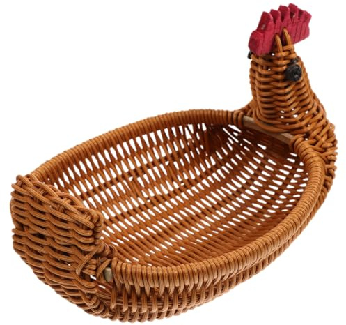 WEKAMOS Cesta De Almacenamiento De ImitacióN De RatáN Forma De Gallina Para Frutas Y Huevos Cesta De Dibujos Animados Para Cocina Y DecoracióN De Pascua 7.48X5.51X5.11In
