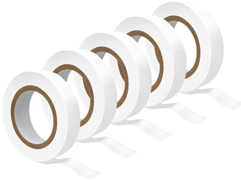 ARCPNRT Cinta aislante de PVC, 5 unidades, cinta aislante eléctrica, 15 mm x 10 m, para reparación y agrupación de cables (blanco)