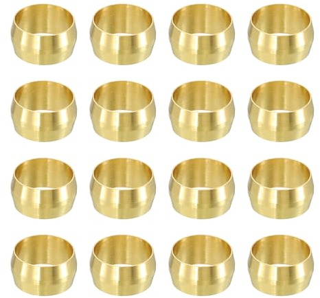sourcing map 30Pcs Fit for 1/2 Tube OD Brass Compression Sleeve Ferrules Brass Compression Tube Fitting for Water Oil Air Pipe