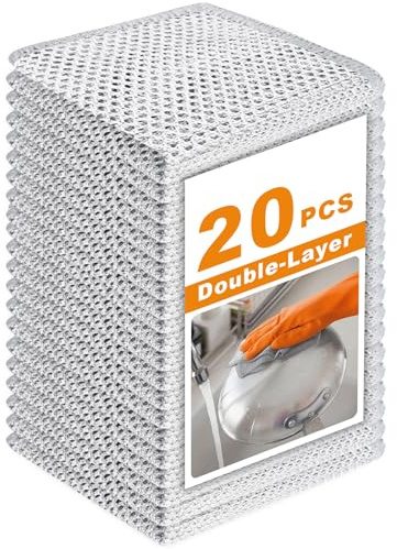 20 Pcs New Upgrade 3-Layer Metal Dish Cloth, No Scratches Wire Cleaning Cloth , Reusable Multipurpose Wire Dishwashing Rag for Kitchen Cleaning Cloths,Sinks,Dishes,Stove Top, Dimensions, 7.87“ x 7.87”