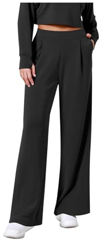 Pantalon pour femme avec jambes larges, taille haute élastique dans le dos, pantalon de travail d'affaires, pantalon de costume long droit pour l'été, Noir , XXL