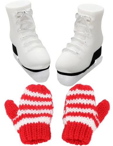 Wichtel Zubehör Schlittschuhe, Puppen Schlittschuhe, Miniatur Weiß Schlittschuhe, Miniatur Schlittschuhe, Wichtel Zubehör Weihnachten, Miniatur-Zubehör im Maßstab 1:12 für Rollenspiele (A)