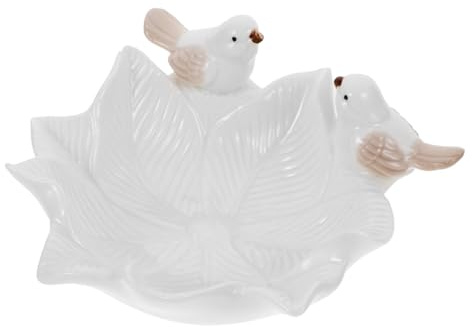 HIAKDOFT Plateau à Bijoux Céramique Blanc Décoratif avec Motif Fleur et Oiseau Petit Bol Organisateur pour Clés et Accessoires Plateau Décoratif de Bureau Élégant et Minimaliste