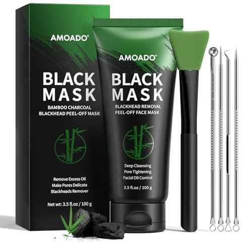 Blackhead Removal Mask, Charcoal Peel-Off Mask Set, Deep Pore Cleansing, Oil Control, Blackhead Removal Peel-Off Black Mask for Men and Women – Includes Brush, Extraction Tool,100g