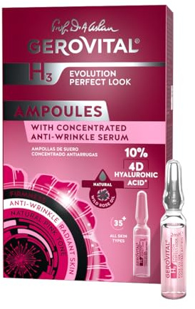 Gerovital H3 Evolution Perfect Look 4D Hyaluronsyra Ansiktsflaskor | 4D-koncentrerat rynkserum med omedelbar optisk effekt. Återfuktar och ger ett mer fylligt, smidigt utseende. 10 x 2 ml