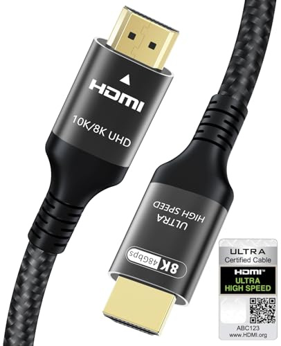 Certificado Cable HDMI 2.1 10K 8K 2.5M, 48Gbps Ultra Alta Velocidad Cable HDMI con Ethernet 4K 240Hz 200Hz 165Hz 144Hz 120Hz 10K 8K 60Hz ARC eARC Netflix HDCP2.3 HDR10+ PC Portátil RTX5090 TV Monitor