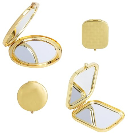 GZRXIOUS 2 Espejos de Bolsillo Redondos y Cuadrados, Espejos cosméticos con Lupa de Aumento 1X/2X, Espejos de Viaje, Espejos de Mano, Espejos compactos, para acampadas, Maquillaje, Viajes