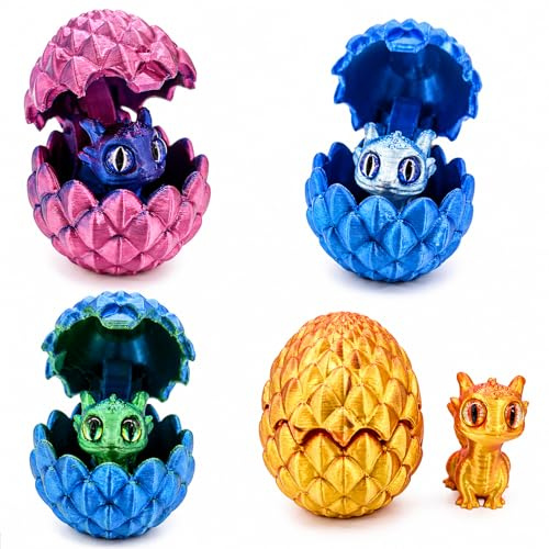 CANRNYACBZ Lot de 4 œufs de dragon imprimés en 3D, 4,5 x 4,1 cm, surprenants, objets de collection décoratifs pour vitrines et étagères, pour adultes et enfants, dragon 3D dans l'œuf, pour Noël