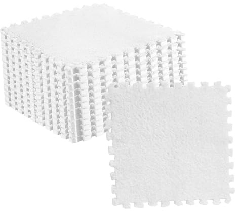 LUCKDANO Alfombra de Piso de Rompecabezas 10 Piezas de Espuma de Felpa Rompecabezas Alfombra de Piso | Entrelazada |Antideslizante y Cortable |para Habitaciones Infantiles |30x30cm (White)