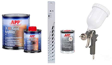 Apprêt garnissant RAPIDE noir APP 2K+durcisseur+diluant+règle gradué+pistolet