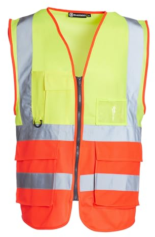 Blackrock Gelb & Rot Premium Warnwesten mit Taschen, ID-Tasche und Schlüsselschlaufe, Mens Womens reflektierende hohe Westen mit sicheren Reißverschluss, Sicherheitsweste, EN zertifiziert