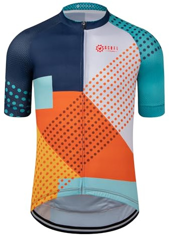 GCRFL Men's Cycling Jersey Short Sleeve Biking Shirt with 4 Rear Pockets Breathable Quick Dry Bicycle Jersey (Navy, X-Large)