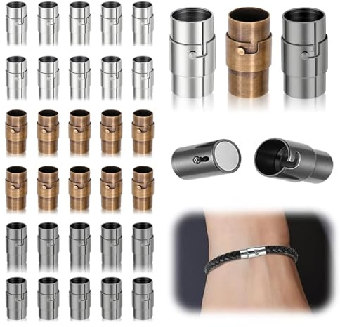 MOAMUN 30 Pezzi Chiusure Per Braccialetti per La Creazione Di Gioielli Collane e Braccialettila, Durata Spingere Chiusure per Collane I Fermagli Per Cuoio Corda Collana Braccialetti 3 Colore (8 mm)