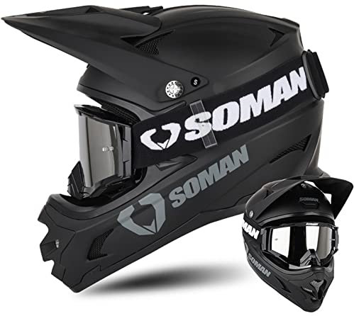 Casco MTB Integrale per Adulti E Bambini, Casco da Motocross, Casco da Cross ATV MX Quad Bike Go-kart Casco Motard con Occhiali, Omologato DOT/ECE Casco Downhill (Nero Opaco, S-XXL)