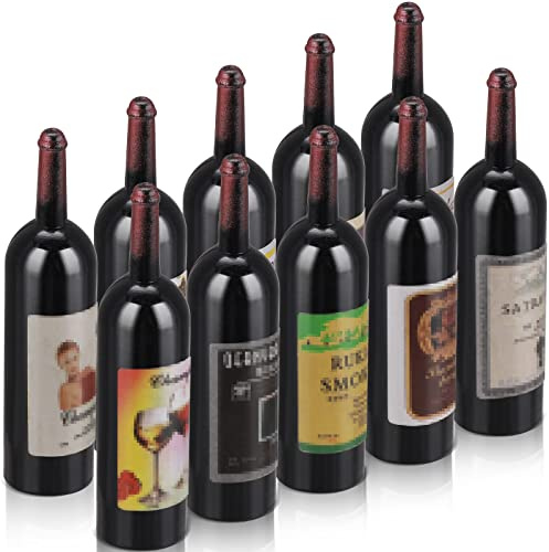 TIESOME Bottiglie di Vino per la casa delle Bambole, 10 Pezzi di Mini Bottiglie di Vino Rosso in Scala 1:12 Bottiglie di Vino in Miniatura Modello di Vino Decorazione Accessori per la Cucina per