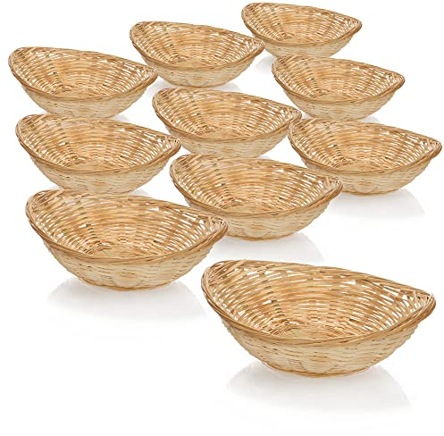 com-four® 10x Bastkorb in natürlicher Farbe zur Dekoration - Osterdeko - Osternest - Körbchen für Ostereier, Brötchen und Snacks (10 Stück - oval 11.5 cm)