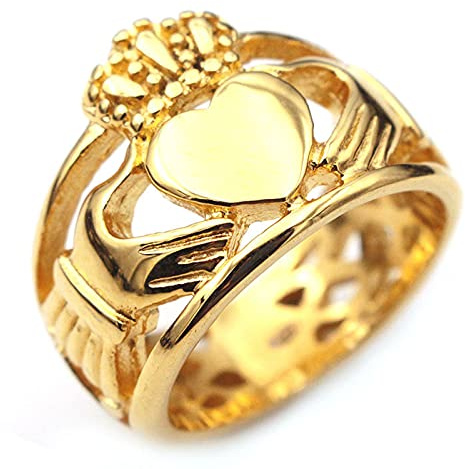 BCughia Eheringe Gold, Ring Eboy Titan Stahl Gold Claddagh Ring Krone und Herz Valentinstag Ringe Geschenke Größe 60 (19.1)