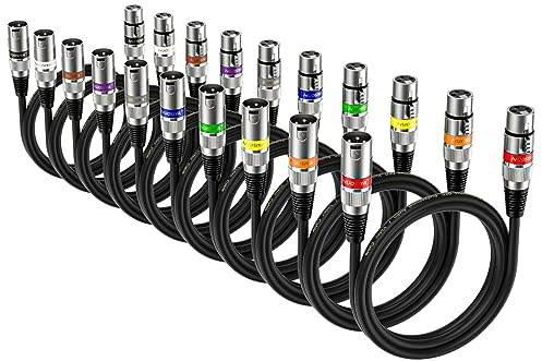 NUOSIYA XLR Kabel 1m 10 Pack, Mikrofon XLR Symmetrisch Audio Verlängerungskabel, 3-poligen Adapter XLR Stecker auf Buchse Kabel für Studio-Recorder, Mikrofon, Mixer, Lautsprechersystem