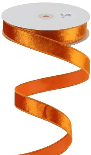 MEEDEE 1 inch Orange Velvet Wired Ribbon with 25 Yards Spool Crushed Velvet Ribbon for Christmas Tree, Fall Wreaths Supplies, Tree Topper Bows, Garlands