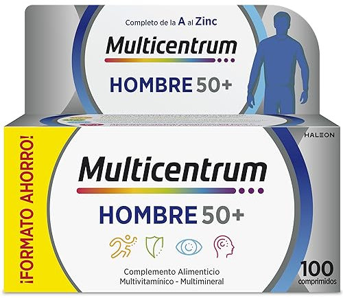 Multicentrum Uomo 50+ Integratore Alimentare Multivitaminico Completo, con Vitamina D3, Supporto Contro la Stanchezza per Uomini oltre 50 anni, 100 Compresse​