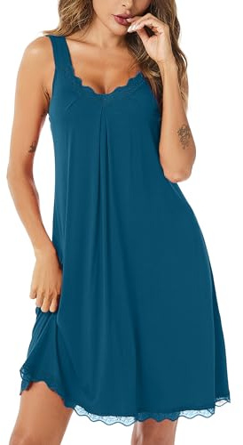 Uniexcosm Women's Nightdresses Sleeveless Nighties Cotton Cobalt Blue