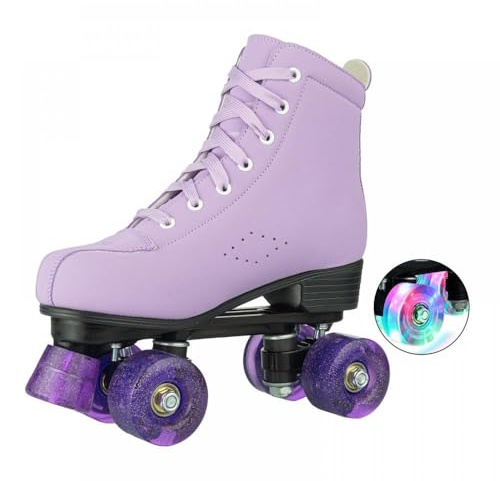 YYW Stylish Roller Skates for Women Girls, High-top Cozy Microfiber Leather Roller Skates,Classic Double Row Indoor Outdoor Roller Skates for Beginner (Purple,36-US Women 6.5/ Youth 5)