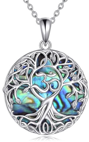 YFN Baum des Lebens Halskette Sterling Silber Om Aum Ohm Baum Anhänger Schmuck Yoga Geschenke für Damen Herren