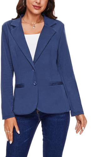 MINTLIMIT Blazer Women Casual Suit Notched Lapel Classic Long Sleeve Jersey Knit Jacket (Navy XXL)