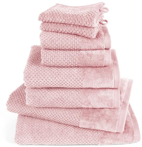 Pure Label 8-TLG. Handtücher Set aus 100% Baumwolle, saugstark und weich - 2X Badetuch (70x140 cm) 2X Handtuch (50x100cm) 2X Gästetuch (30x50 cm) 2X Waschlappen (16x21 cm), Rosa