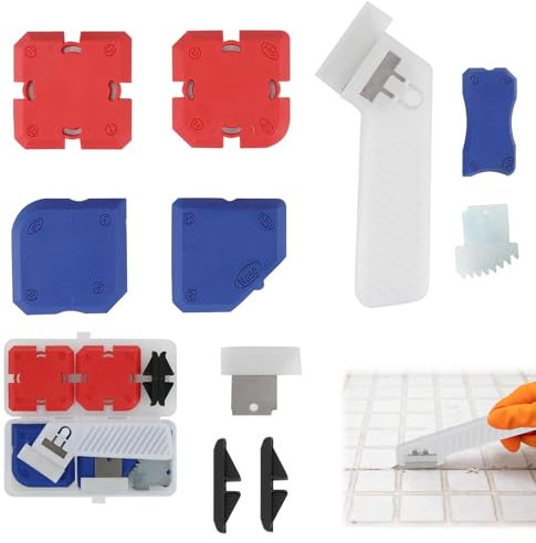 11 Pcs Caulking Tools Kit, Silicone Sealant Remover Tool Finishing Profiling Smoothing Applicator with Storage Box, Professional Mastic Grouting Guide for Bathroom Flooring Windows Toilet Sink