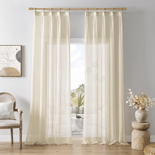 Softalker Gardiner med veckband 260 cm höga gardiner, beige, butiker, gardin, genomskinlig gardin, sjal, 140 cm bred gardin, vardagsrum, modern, för skensystem, set om 2