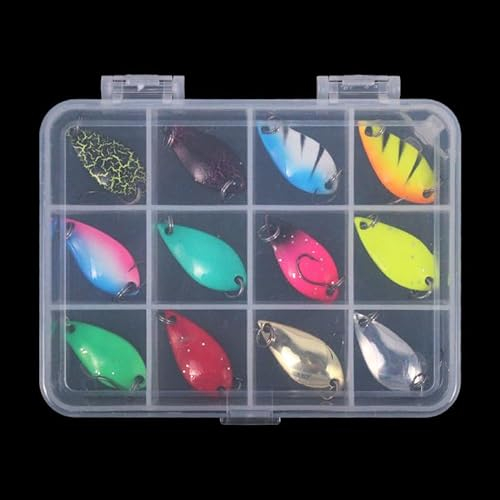 HOTUT Forellenlöffel Set, 12 Stück Forellenköder, Spinner Blinker Set Mit Spoon Box, Forellen Spoon Set, Harte Köder, Einzelhaken Paillettenköder Für Hecht/Zander/Barsch
