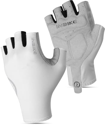 INBIKE Cycling Gloves Half Finger Cool Fabric Unisex Men Woman Cycling Gloves Summer Lightweight Breathable Quick Dry Non-Slip Gym Gloves Deprotes Running Gloves WHITE-M