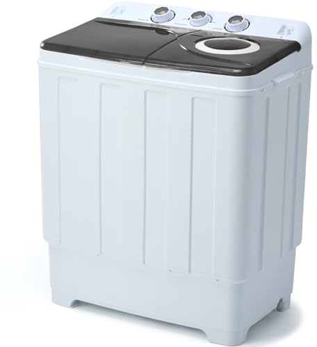 PLENTORA Portable Washing Machine Twin Tub - 28lbs Compact Washer(18lbs) and Dryer(10lbs) Combo with Drain Pump - Mini Laundry Machine for Apartments, Dorms, RVs, and Camping - Grey