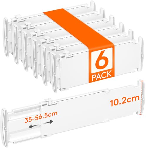 Lifewit 6 Pack 4 High Drawer Dividers 35-56.5cm/13.8-22.2 Adjustable Drawer Dividers for Clothes, Expandable Kitchen Drawer Dividers Organisers, Drawers Separators for Bathroom/Bedroom/Office White