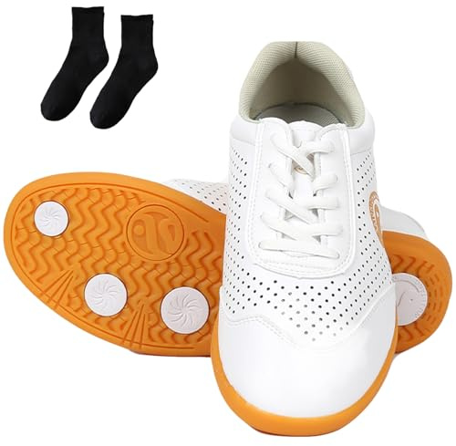 Crysterris Kung Fu Shoes Women Men, Chinese Traditional Tai Chi Martial Arts Sport Sneakers, Leather Taekwondo Boxing Training Wu Shu Wing Chun Walking Shoes for Outdoor(Size:40EU/250mm,Color:White)